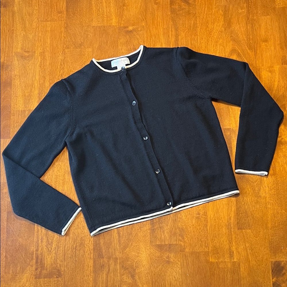 Jones New York Black Merino Wool Cardigan with Contrast Trim Size Petite M